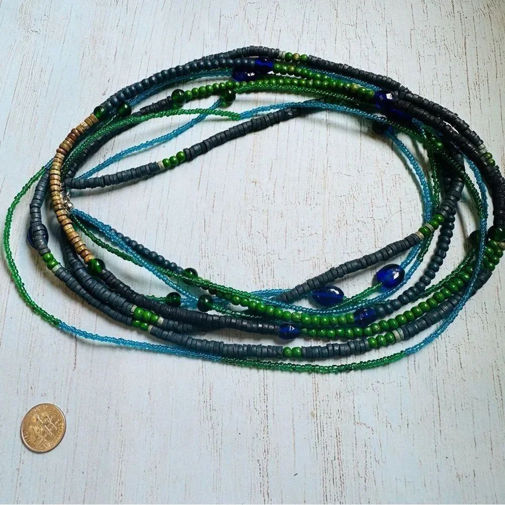 Navy‎ Green Beaded Long Necklace